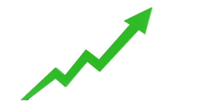 green upward graph isolated on transparent background, Cutout, rising graph, ascending, economy,