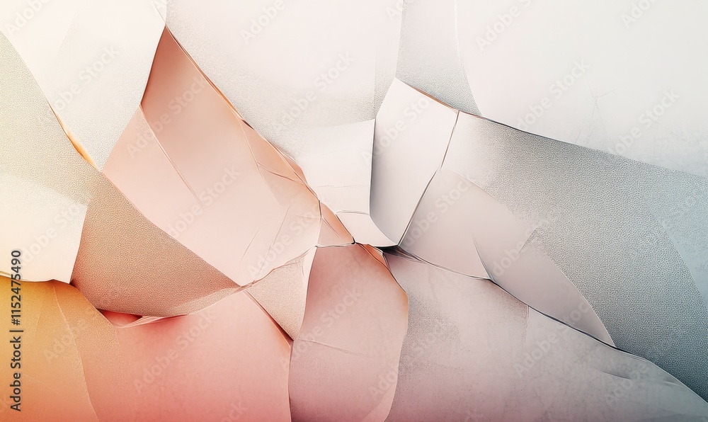 Poster fractured mocha patterns overlaying soft pastel gradients, blending geometry with organic abstractio