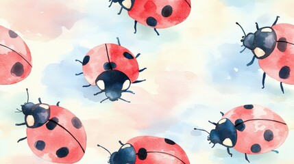 Watercolor ladybugs on a pastel background