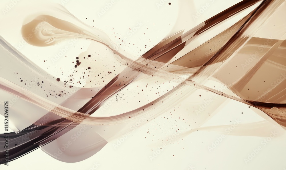 Poster crisscrossing mocha trails intersecting with pastel blotches, creating an energetic and layered abst