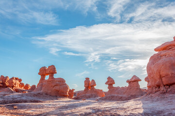 Red rock formations in Goblin Valley State Park in Utah.