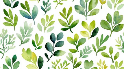 Watercolor leafy green foliage pattern
