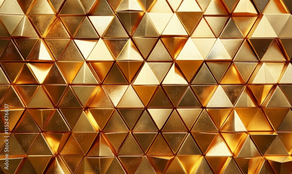 Poster gold mosaic tiles arranged in the shape of a wall. triangular wall. luxurious, polished bullion stac