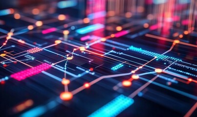 Obraz premium Data flow. 3D illustration of a neural network. Cybersecurity and big data. Worldwide database and stock market.