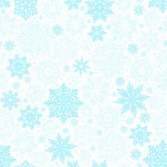 Square seamless pattern of blue different snowflakes