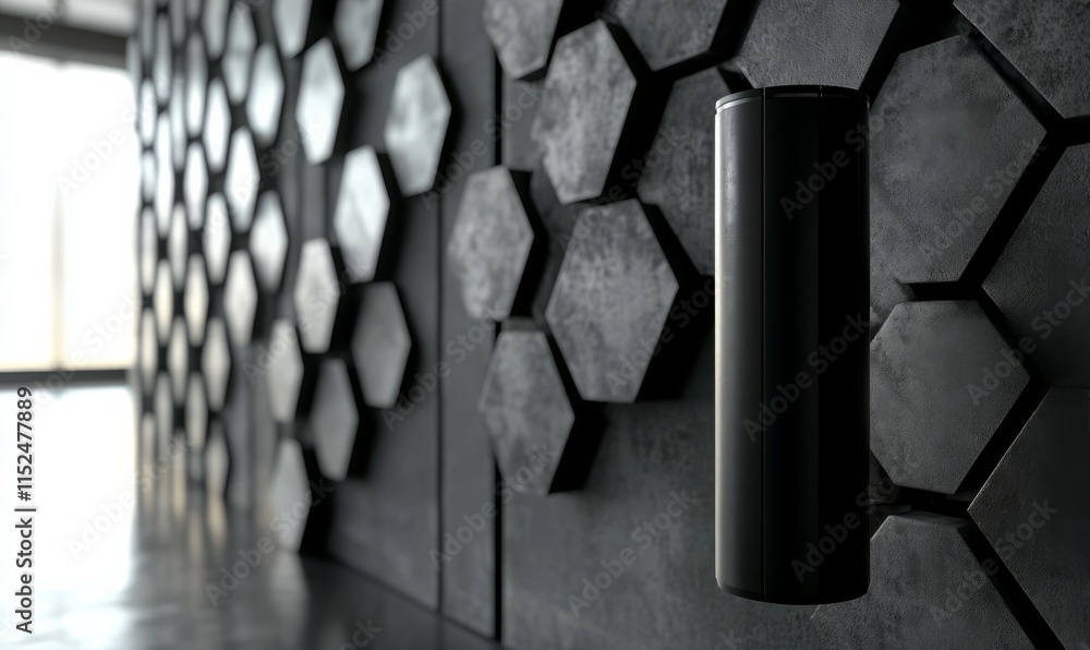 Poster concrete tiles arranged to create a futuristic wall. 3d, semigloss background formed from hexagonal 