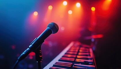Obraz premium A bright stage where glowing harmonies complement the lead vocalist, creating an emotional crescendo