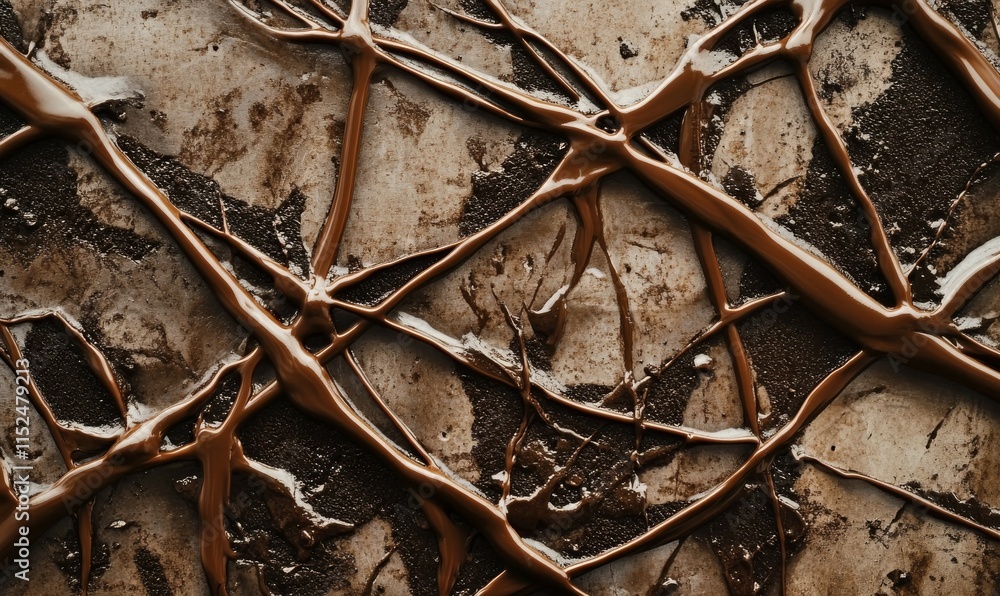 Poster crisscrossing mocha trails intersecting with pastel blotches, creating an energetic and layered abst