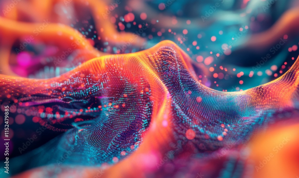 Poster data flow. 3d illustration of a neural network. cybersecurity and big data. worldwide database and s