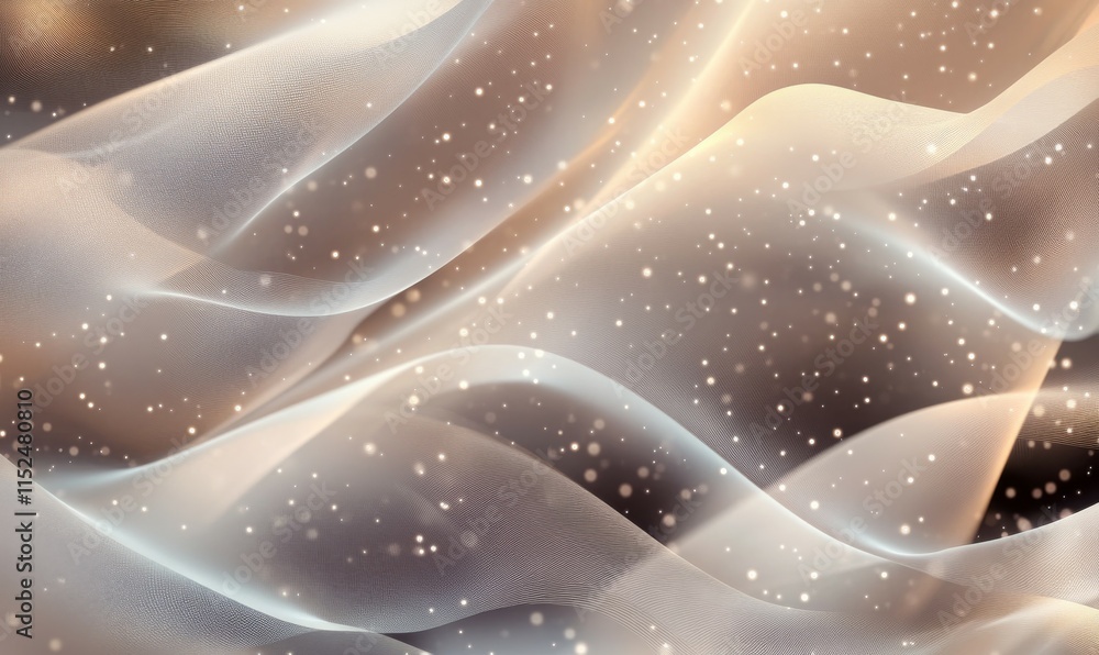 Poster delicate intersections of soft mocha curves and muted pastel dots, forming a balanced yet lively abs
