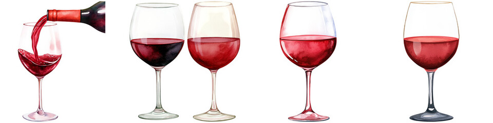 National Drink Wine Day and wine event, A sequence of wine glasses displaying varying levels of red wine, with one glass being filled.