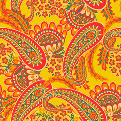 Traditional seamless paisley pattern. Vector Indian floral ornament.