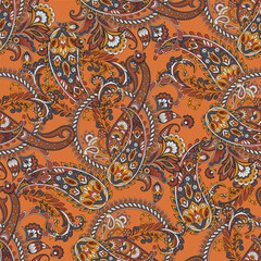 Paisley Floral oriental ethnic Pattern. Seamless Vector Ornament. Ornamental motifs of the Indian fabric patterns.