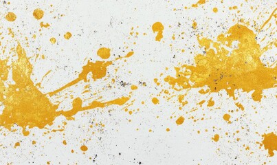 Gold splatter and brush stroke texture on white background. Abstract metallic design element for decoration and print