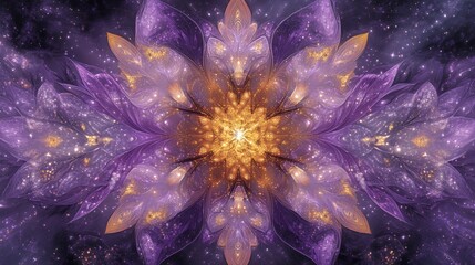 Abstract fractal flower with purple and gold petals.