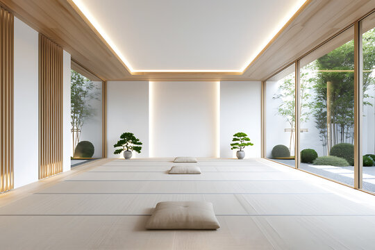zen home decor, create a serene zen room with soothing natural colors, promoting calmness and tranquility through minimalism and organization