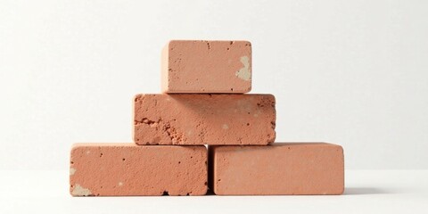 Obraz premium A small stack of pale orange rectangular blocks arranged in a pyramid shape against a bright white background