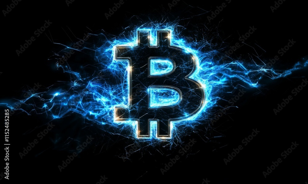 Aufkleber futuristic bitcoin symbol with glowing blue network connections. digital blockchain and cryptocurren