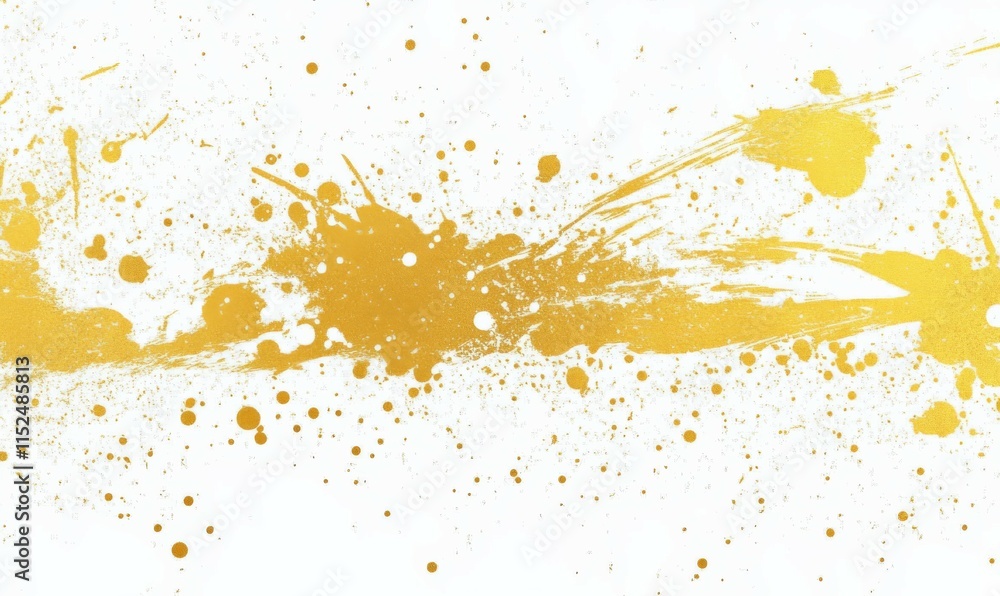 Poster gold splatter and brush stroke texture on white background. abstract metallic design element for dec