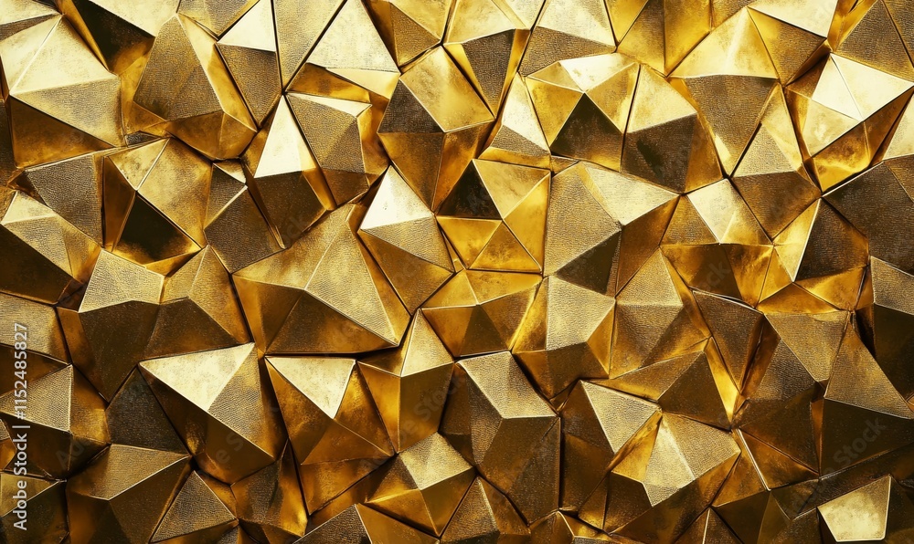 Aufkleber gold mosaic tiles arranged in the shape of a wall. triangular wall. luxurious, polished bullion stac