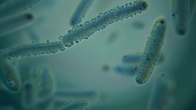 Microscope view of the bacterias. Bacterial infection and antibiotic resistance concept.
