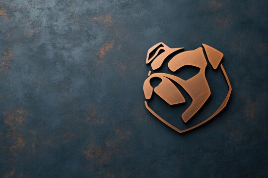 metallic animal logo, bulldog logo illustrated on a gritty metal surface with an industrial backdrop, exuding a cool and edgy vibe