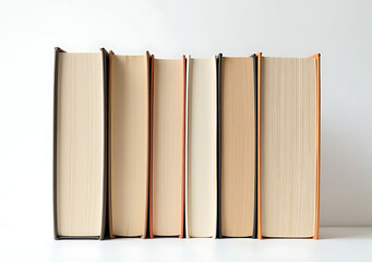 hardcover books occupy square space varying widths plain white