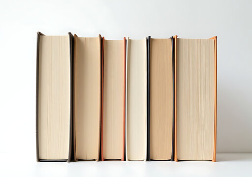 hardcover books occupy square space varying widths plain white