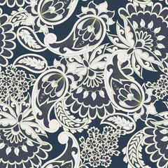 Madhubani, kalamkari, kani seamless pattern. Vector Ajrakh Ikat print patola. Background digital printing textile pattern floral allover design