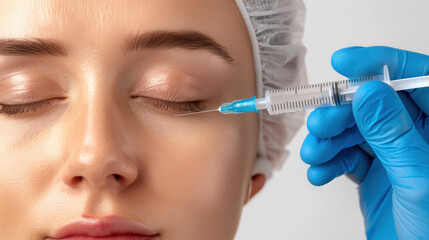 Naklejka premium A woman enjoys a rejuvenation treatment at a beauty clinic, guided by a skilled beautician for radiant skin.