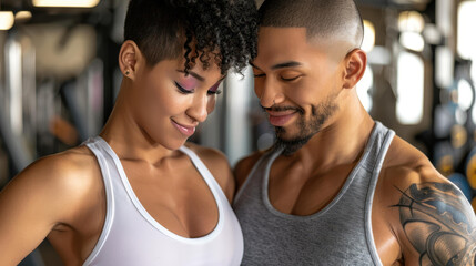 A skilled female trainer showcases impressive workout results to her motivated male client in their gym session.