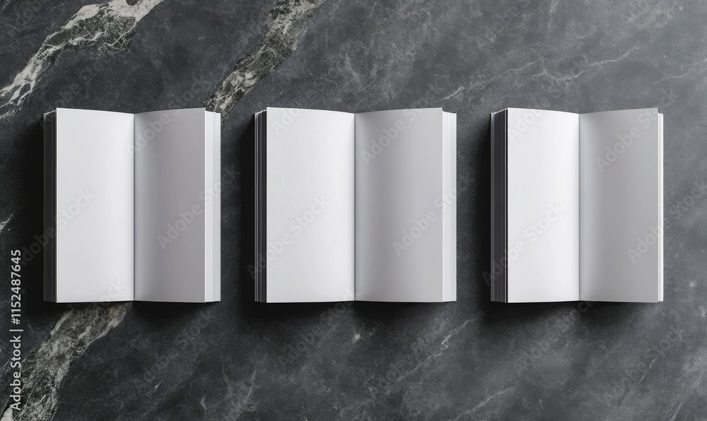 Poster hree variations of a realistic magazine mockup on a dark granite background. three realistic soft co