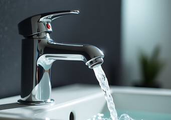 modern chrome faucet shiny water feature cut