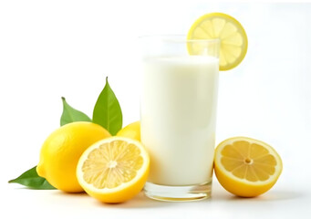 white background fresh lemons creamy milk yoghurt healthier drink