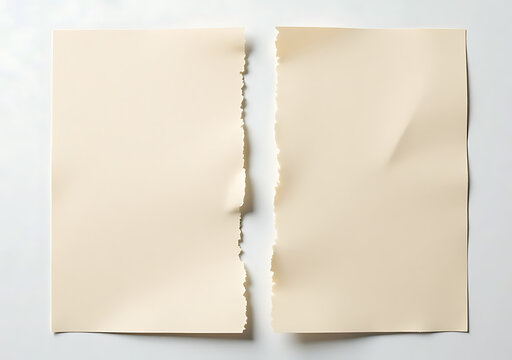 paper torn two equal halves clean cuts along edges completely separating sheets