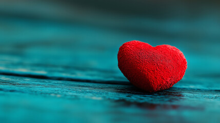 Fototapeta premium Red heart shape on teal background evokes feelings of love and affection