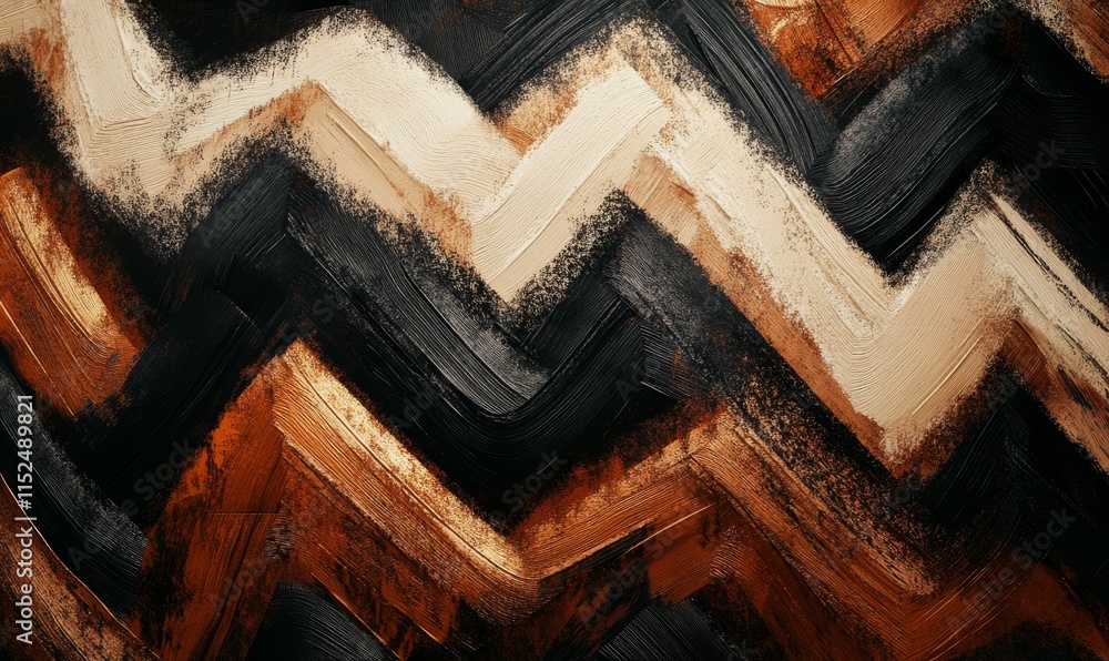 Poster Layered pastel strokes interlaced with mocha zigzag patterns, merging chaos with precision in a dynamic abstract scene.