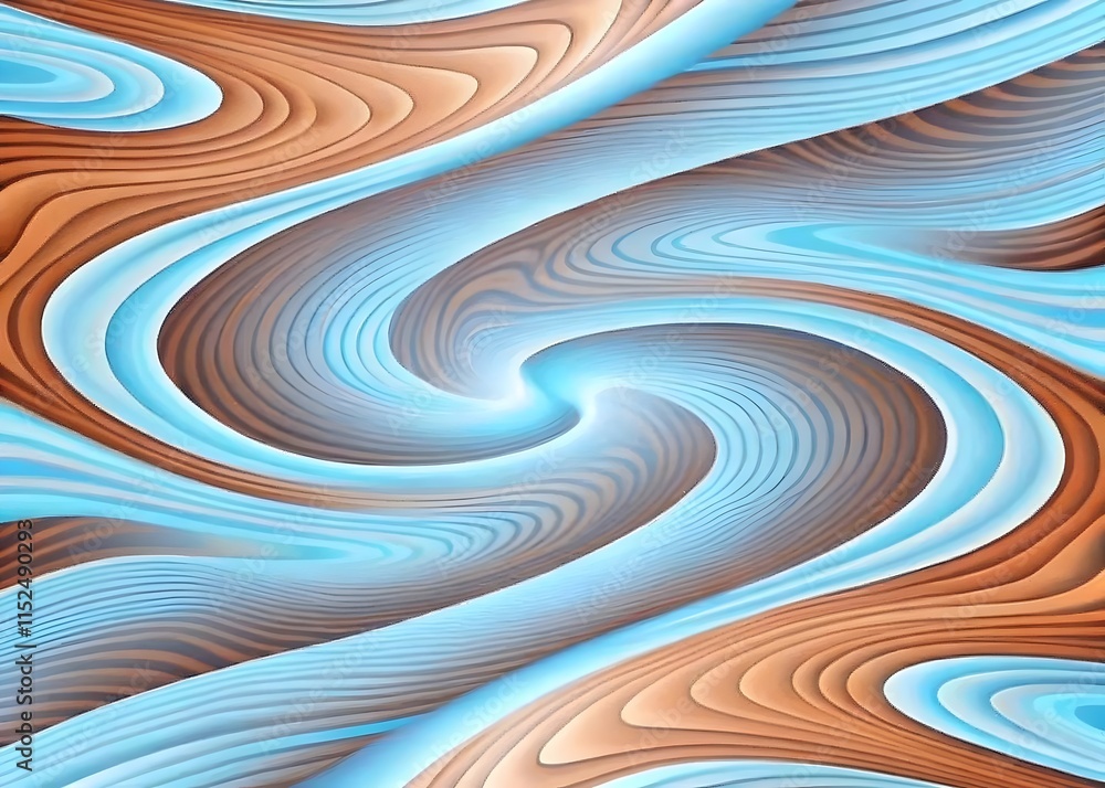 Poster dynamic fluid patterns abstract art blue brown swirls depth perspective motion design