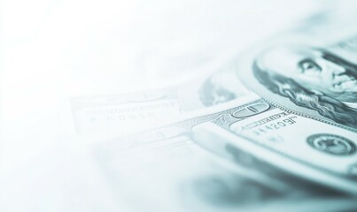 Money blowing in the wind. Prosperity Wallpaper with One Hundred Dollar Bills on White with copy-space.