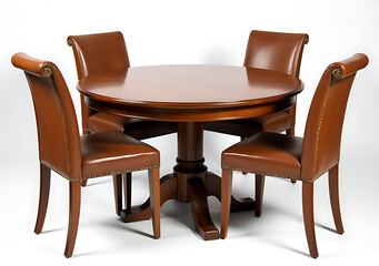 Obraz premium elegant wooden round dining table sits around four leather chairs edges cut