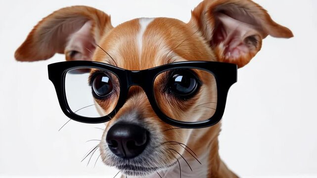 A quirky illustration of a dog in glasses, showcasing unique and funny facial expressions against a white background.