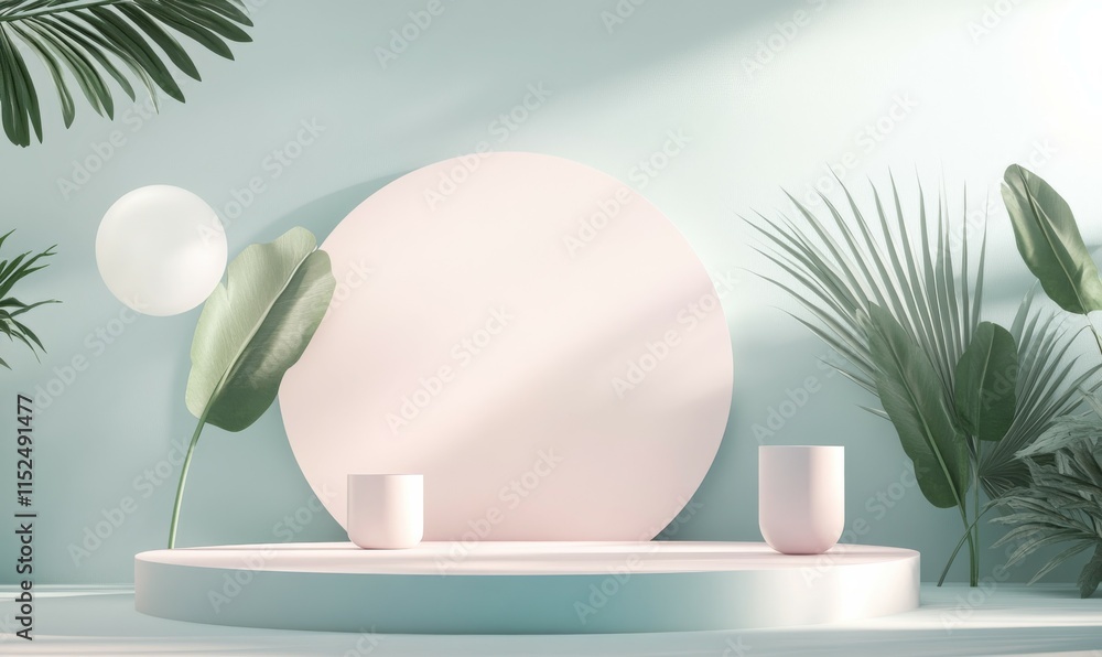 Poster pastel colored tech background with a geometric 3d structure. clean, minimal design with simple futu
