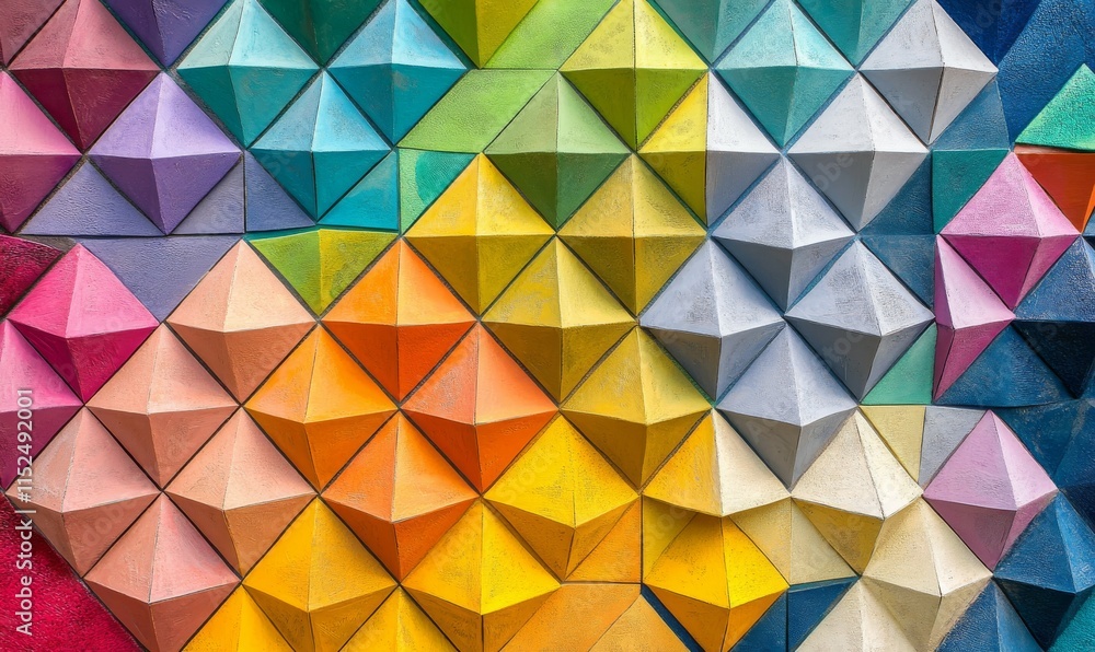 Poster multicolored three-dimensional surface with triangular pyramids. modern, bright 3d texture.