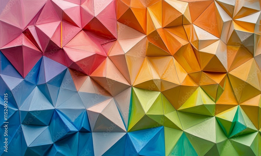 Poster multicolored three-dimensional surface with triangular pyramids. modern, bright 3d texture.