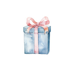 Gift box with pink ribbon, perfect for special occasions, beautifully designed in watercolor style.