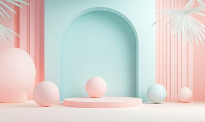 Fototapeta premium Pastel Colored Tech Background with a Geometric 3D Structure. Clean, Minimal design with Simple Futuristic Forms. 3D Render.