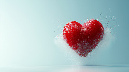 Obraz premium Red heart splashing into water against a white background, symbolizing love and emotions