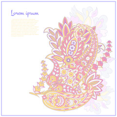 Isolated Vector Floral Paisley. Asian Arabian greeting card design