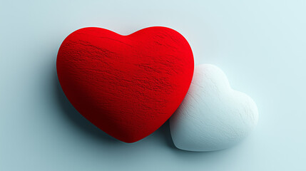Fototapeta premium Red and white heart shapes resting on a minimalist background showcasing love and affection