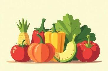 Colorful vegetables arranged on a light background.